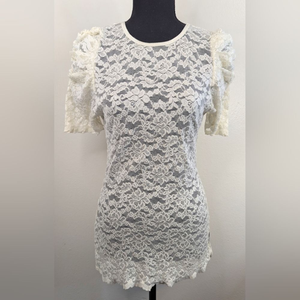 Bebe 90s Y2K Lace Fairycore Whimsigoth Rock Glam Romantic Witchy Feminine LG Top